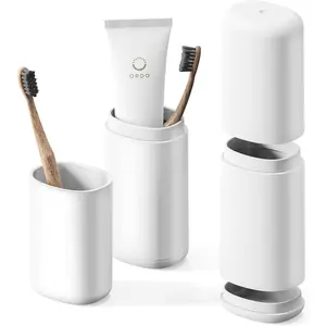 Travel Toothbrush Case, Portable Tooth Brush Holder and Toothpaste Cover Container with Mouthwash Cup, Compact Oral Clean Tools Organizer for Traveling/Camping/School/Home - Large Capacity