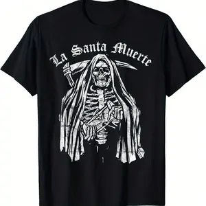 La Santa Muerte T-Shirt Selected Pure Cotton Interesting Design Short Sleeve T-Shirt For Men, Soft And Breathable