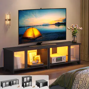 Pinmoco LED TV Stand for TVs up to 65'', Expandable Side by Side or Stacking TV Stand with Storage