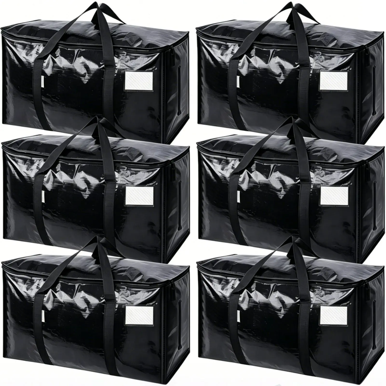 6 Pack Extra Large Storage Bags (Home Organizers) with Handles, Heavy Duty Waterproof Protective Laundry Storage Bags, Foldable Space-Saving Luggage with Label Window ID, Replaces Moving Boxes for Dry Linens Inside & College Dorm Essentials