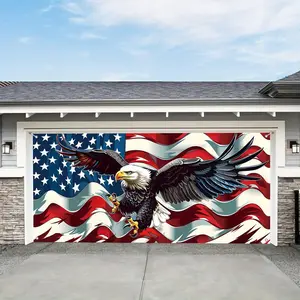 American Eagle & Flag Pattern Garage Door Banner, 1 Count Patriotic Outdoor Decor, Independence Day Memorial Day Garage Door Backdrop, Home Decor, Party Decorations Banners, Decorative Banner
