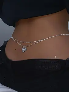 1pc/Sexy Heart Pendant Waist Chain, Heart Design Chain, Fashion Body Chain with Rhinestones, Shiny Belt for Women, Perfect Bikini Accessory, Chic Body Jewelry