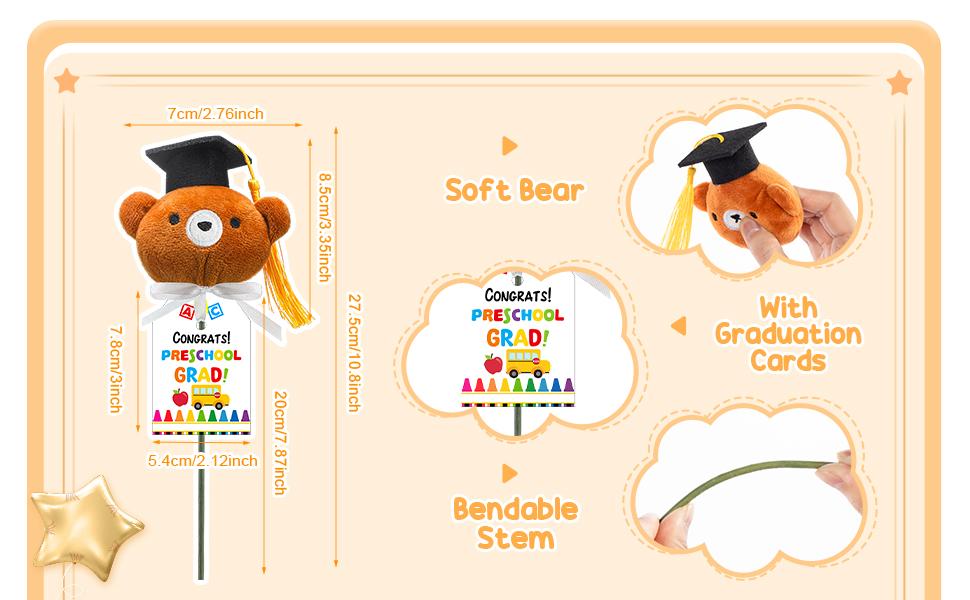 12 Sets Graduation Bear Bouquet Gifts DIY Mini Graduation Bears Bouquet Kits Kindergarden Preschool End of Year Gifts for Students 2026 Grad Party Table Decor Keepsake Photo Props Vase Filler