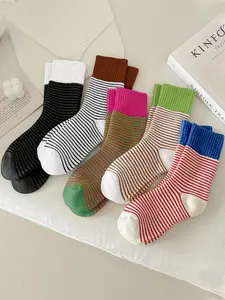 Women's Striped Print Mid-calf Socks, Casual Comfy Breathable Socks for Daily Wear, Women's Socks for All Seasons