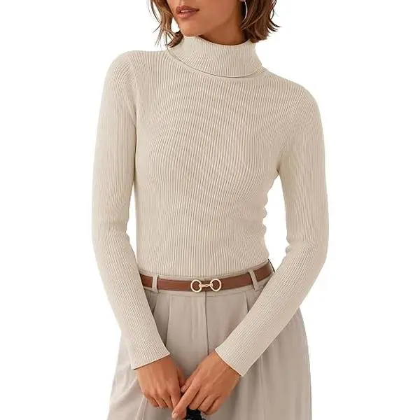 ZESICA Women's Long Sleeve Turtleneck Tops 2026 Fall Basic Sweaters | Ribbed Knit, Slim Fit, Business Casual Outfits, Fashion Trendy Clothes, Winter High Neck Work Office Shirts