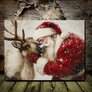 [2D Flat] 1pc Santa Claus and Reindeer Canvas Print Perfect for Holidays, Weddings, and Bachelorette Parties, Indoor Use, Canvas Wall Art |   Festive Holiday Decor |   Durable Canvas Print