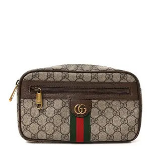 Pre-owned GUCCI Coated Canvas Belt Bags Soft GG Supreme Monogram Medium Ophidia Belt Bag Dark Brown