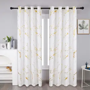 Foil Print Linen Textured Curtains Geometric Marble Pattern Design Curtains for Living Room Thermal Insulated Window  2 Panels 84" L, and  Curtains Print