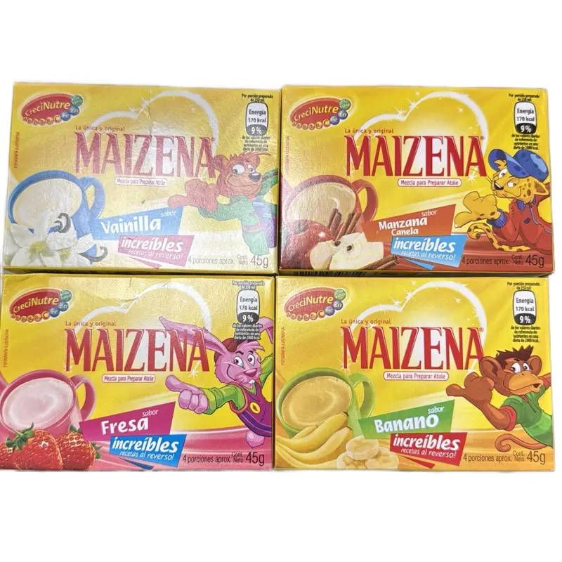 4 Cajas De Maizena de Sabores   Fresa,Vainilla y Banano 45g