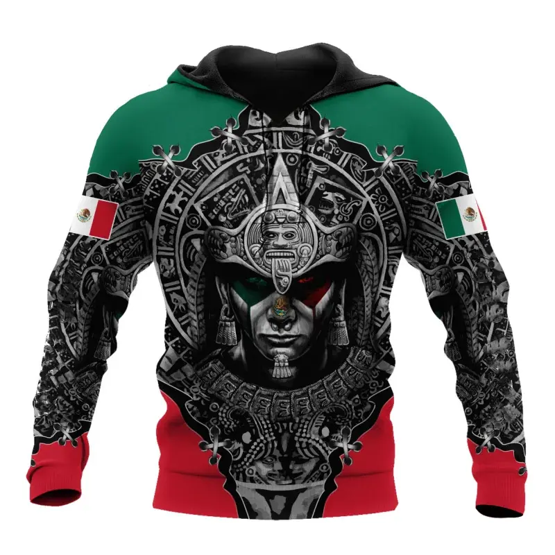 Men's 3D Mexico Emblem Printed Long-Sleeve Polyester Hoodies, Unisex Streetwear Tops Sweatshirts for Casual Sports