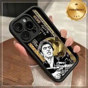 Money Scar Face Painted Pattern Phone Case for iPhone 17 16 15 14 Pro Max 13 12 11 Air XR XS Plus Shockproof Non Slip Military-Grade Protection Silicone Cover Protective Smartphone Casing