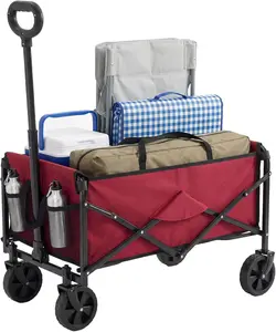 67L 220lb Folding Wagon Cart, Heavy Duty Collapsible Utility Wagon with Detachable 360° Rotating Brake Wheels – Waterproof 600D Oxford Fabric, Adjustable Handle, Mesh Pockets for Camping Beach Grocery Gardening