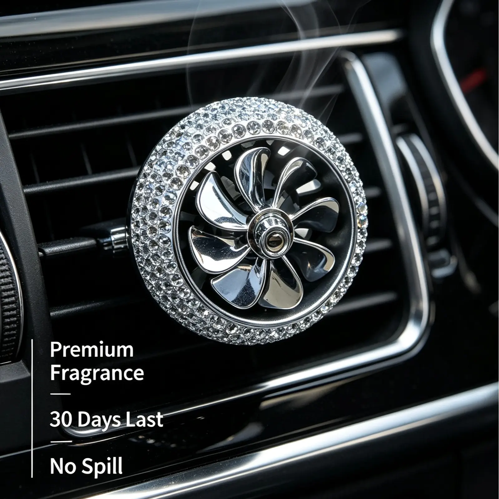 Glamorous Sparkly Red Crystal Rhinestone Clip-On Car Vent Perfume, Rotatable Turbine Fan Fragrance Diffuse Device, Continuous Flow of Fresh Fragrance Easy Clip-On Car Interior Decor Ornament