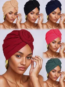 Women's Ethnic Headscarf Hat, Floral Twist Design Indian Turban Cap, Casual Fitted Style for All Seasons, Perfect for Parties & Daily Use, Turban Hijab