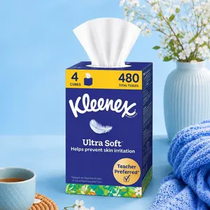 Kleenex Ultra Soft Facial Tissues, 4 Flat Boxes, 120 Tissues per Box, 3-Ply