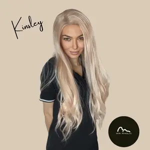 Kinsley【WA-SM9715】 28" Long Wavy Lace Front Synthetic Wigs for Women, Pink Body Wave Free Parting for Daily Use