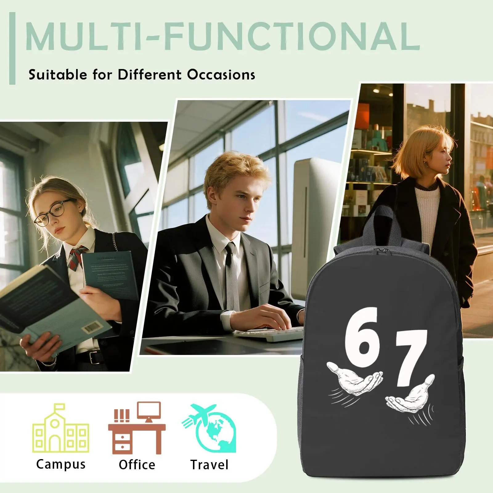 Funny 67 Meme Six Seven 6 7 book bag Breathable Shoulder Straps