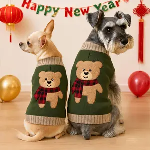 1PC Adorable Bear Embroidery Pet Sweaters Soft and Cozy Knitwear for Small Middle Dogs, Thickened Knitted Turtleneck Design Elastic and Warm Puppy Winter Apparel for Schnauzer Bichon, Husky Clothes
