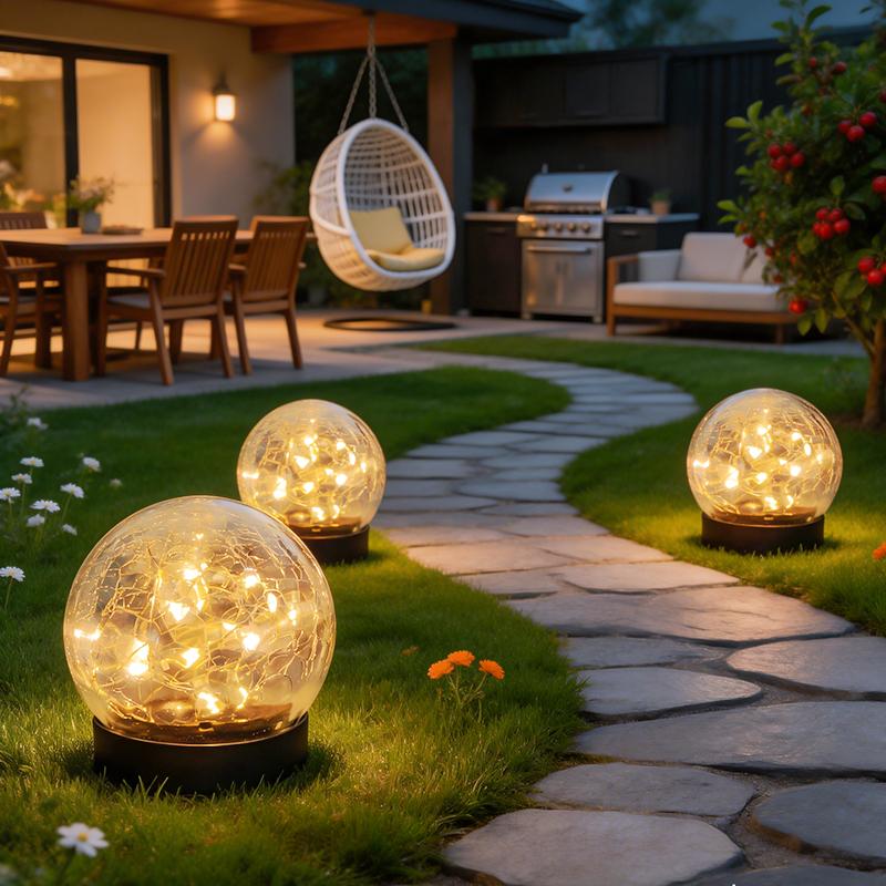Solar Globe Lights Outdoor Waterproof-Solar Balls Garden-Cracked Glass Ball Solar Lights Outdoor-Solar Orbs Outside-Outdoor Decorations Patio & Yard Lawn Backyard Decor