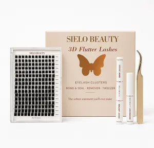 "Short So Dreamy" Kit, Sizes 8mm-16mm, Sielo Beauty 3D Flutter Lash Kit, DIY Eyelash Kit with Customizable Lashes, Tweezer, Lash Bond & Seal, Lash Remover Oil, Fluffy Design, Includes Tray of Cluster Lashes