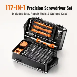 A set of 117 in one multi-functional screwdriver set, which integrates precision disassembly, from mobile phones to computers to watches, all can be handled easily. Strong magnetic batch and non-slip handle design to meet various maintenance needs
