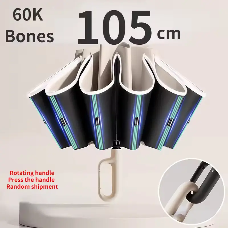 60K Buckle Men Women Umbrella Fully Automatic Reverse Folding Umbrella with Windproof Reflective Stripe UV Umbrellas