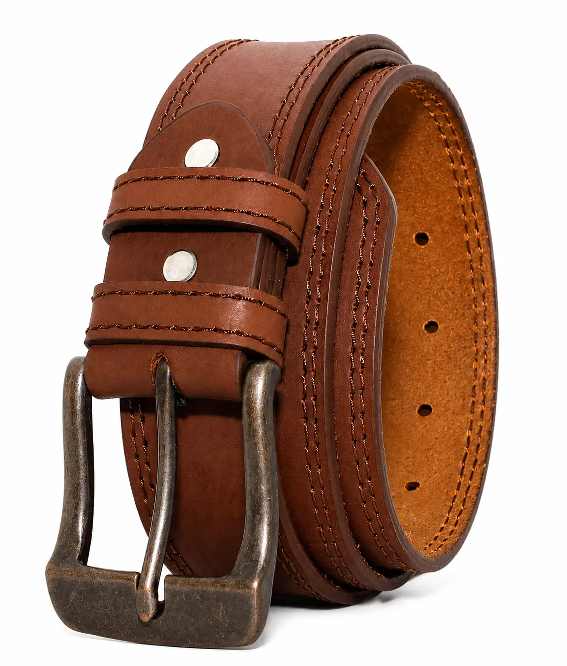 Men's Amish Handmade Stitiched Full-Grain Buffalo Leather Belt - 1.5" Width, 3.6mm Thick, American Made, Vintage Solid Buckle, Concealed Carry Ready Waist Band, Built Tough for Daily Wear