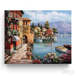 Romantic Harbor Landscape Paint by Numbers Kit for Relaxing DIY Painting
