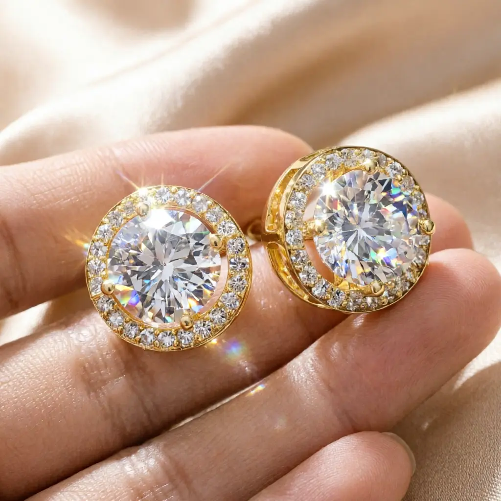14K Gold-Plated,S925 Halo Stud Earrings Lab-Created Moissanite Earring Moissanite Jewelry Perfect Birthday Mother’s Day Christmas Gift for Men Women Wedding Set