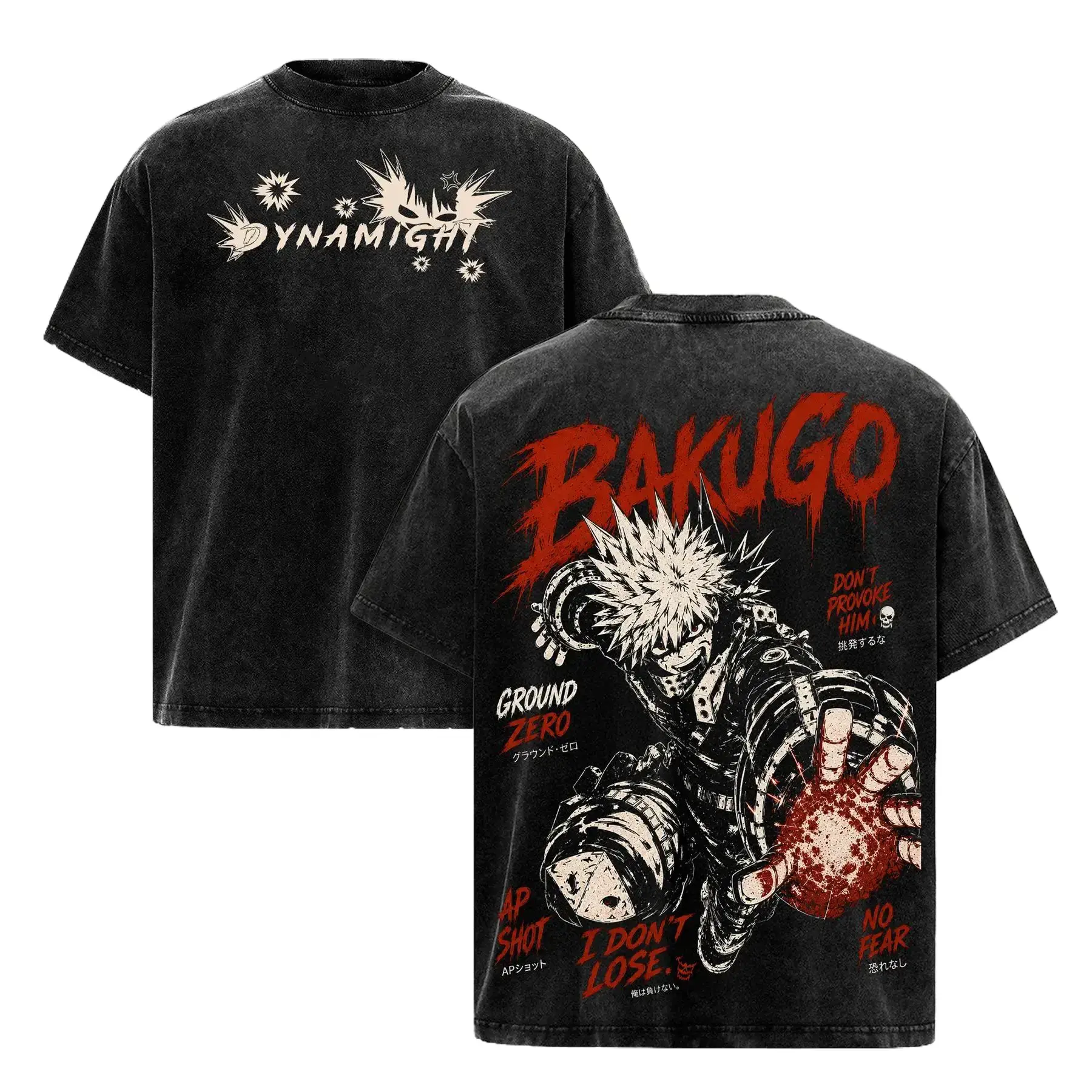 Women's My Hero Academia Katsuki Bakugo Graphic Tee - Oversized Acid Wash Y2K Premium Heavyweight Cotton, Dynamight Vintage Bootleg Top, Casual Streetwear Gym Pump Cover, Japanese Manga Merch Gift