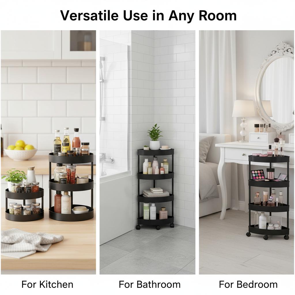 2/3/4 Tier Corner Storage Organizer, Space Saving Bathroom Kitchen Counter Shelf, Plastic Corner Rack for Sink Vanity Small Spaces, with or without Wheels