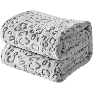 Flannel Throw Microfiber with 3D Leopard,50"X60",Grey