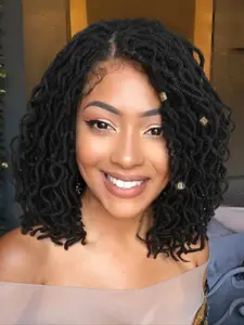 Full Lace Faux Locs Wig for Women Short Black Curly Dreadlock Wig with Baby Hair Afro Curly Braided Wig for Women&Men Pre-Plucked Twist Braid Wigs Short Twist Wig for Daily Party Selfie Vacation Date Gifts Use Synthetic Curly Wigs 2026 Fashion Trends
