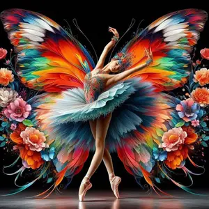 5D DIY Full Drill Round Diamond Painting - Diamond Art Kit, Colorful Wing Dancer Mosaic, Canvas - DIY Wall Decor, Suitable for Halloween, Christmas, Birthday, and Anniversary Gifts.