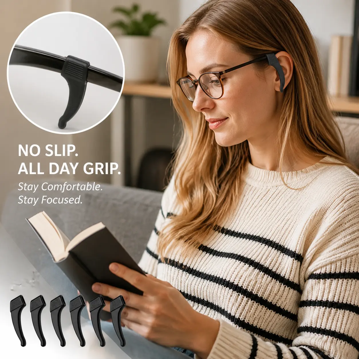 3 Counts, Black Non-slip Silicone Eyeglass Ear Hooks, Anti-fall Ear Grip Accessories for Glasses and Sunglasses Daily Outdoor Use