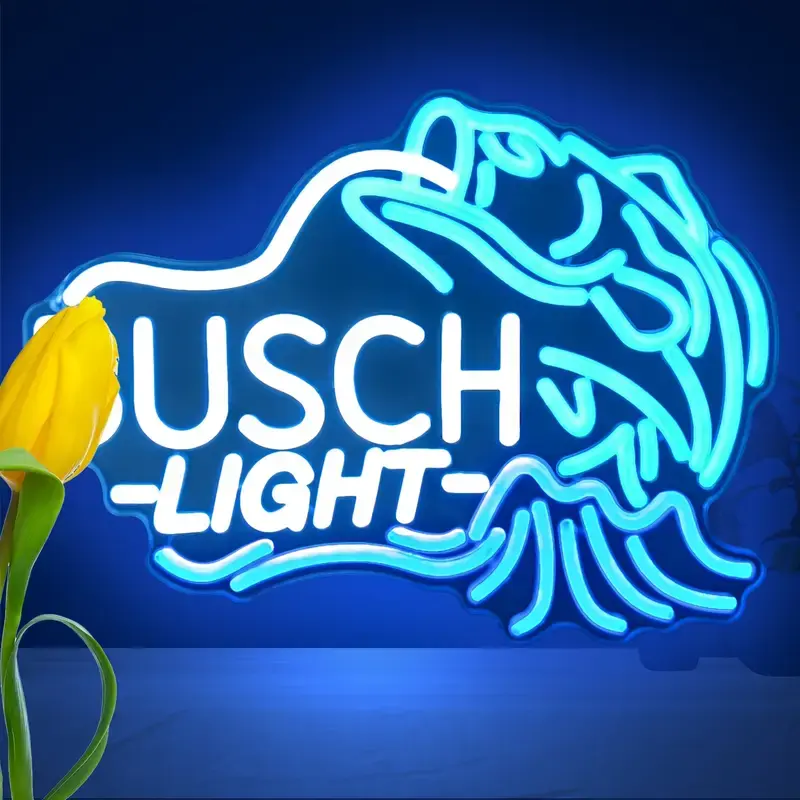 Colorful LED Neon Fish Plaque & Sign - USB-Powered, Battery-Free Indoor Decorative Light for Adults' Mens Room Decor, Bar Parties