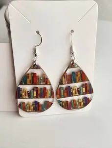 Acrylic Tear Drop Book Shelf Earrings - Bookish merch, Book Jewelry, Woman Earring