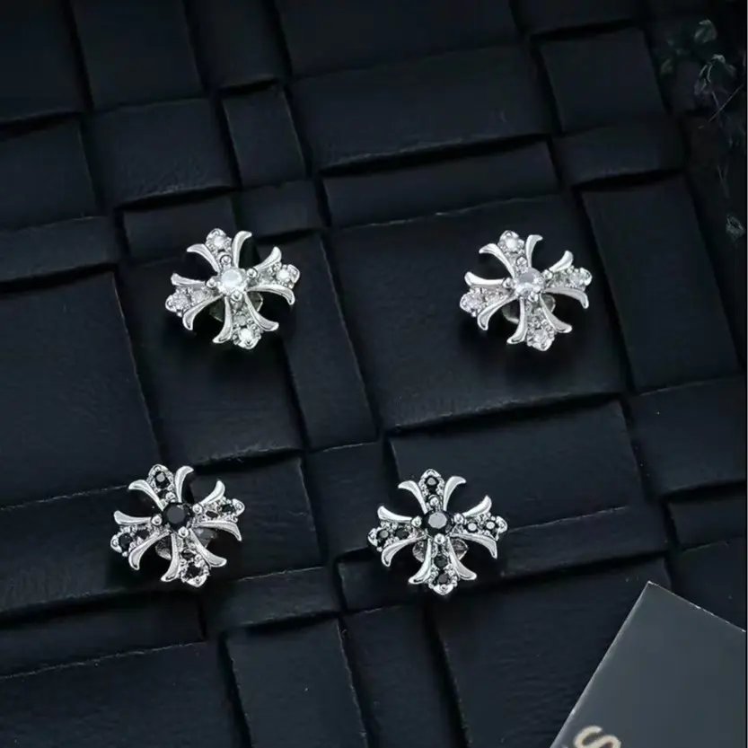 Black Silver Cross Earrings – Vintage Street Punk Style Stud Jewelry