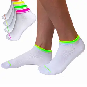 White Thin Cotton Socks Ankle Women's Socks with Neon Stripes - Athletic socks Running socks Golf socks Gym socks 4-10 US size Quick Dry socks Water-Resistant socks Breathable socks Comfortable socks Unisex socks Man socks Woman socks Set