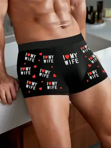 Men's Casual Fitted, Soft Comfortable Fabric, Sweet Love Print Design, Perfect Gift Choice for Daily Wear, Soft Stretch, Heart Print Boxers