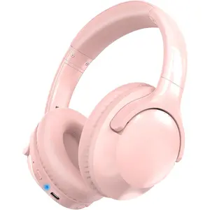 Bluetooth Headphones Over Ear 68H Playtime 6 EQ Wireless Headset with Microphone HiFi Stereo Foldable Lightweight Deep Bass for Travel Home Office Cellphone Pink