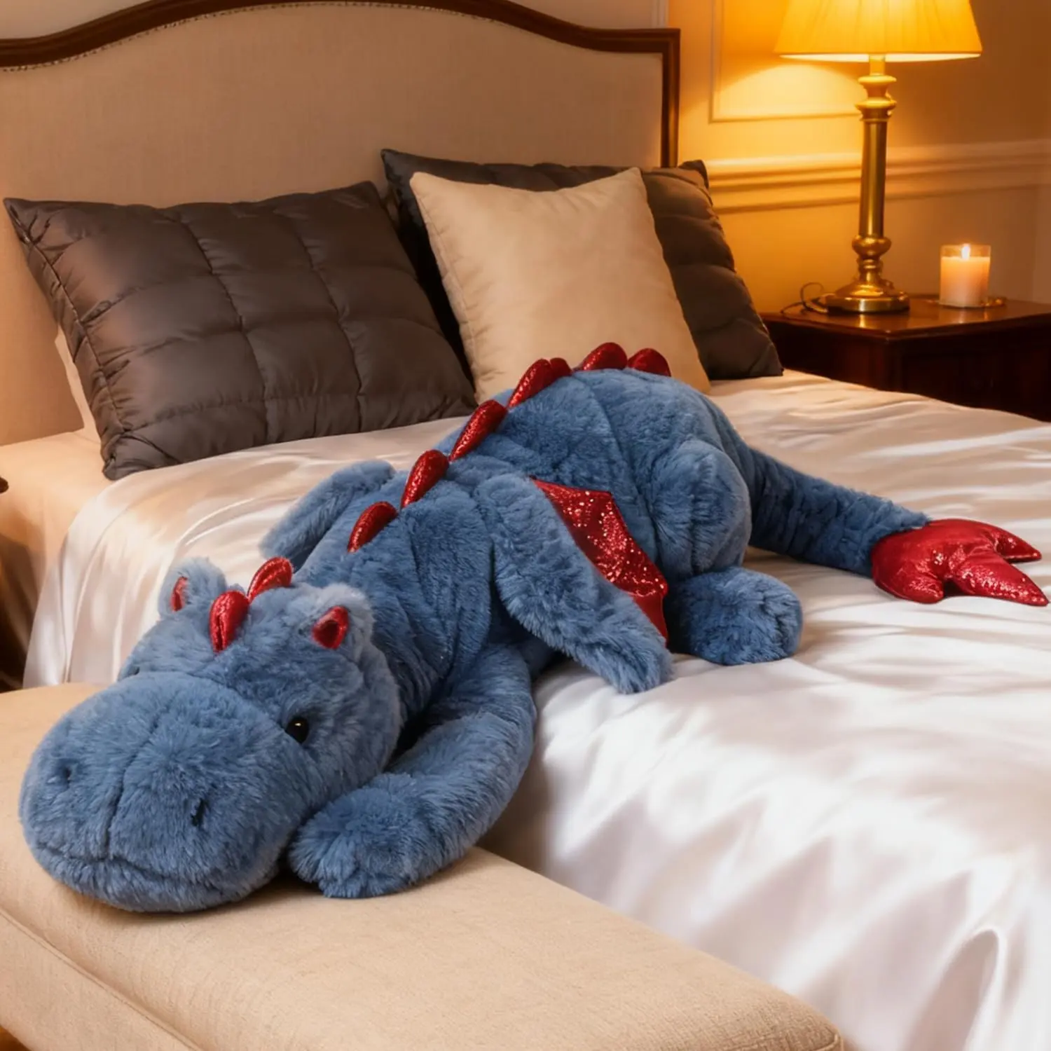 50in 3Lb Giant Blue Winged Pterosaur Stuffed Animal, Cute Fuzzy Jumbo Plush Toy Pillow, Soft Cuddly Dinosaur Plushie for Friends