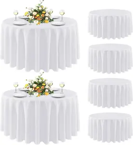 6 Pack Round Tablecloth 90 Inch White, Stain and Wrinkle Resistant Table Cloth - Washable Polyester Table Cover for Dining Tables, Buffet Parties and Camping