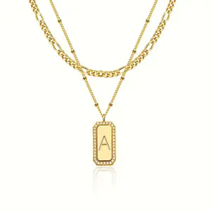 Zircon letter necklace 26 English letter necklace double chain necklace ladies daily wear gift