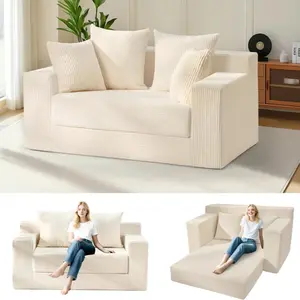 Winzoo 3-in-1 Convertible Sofa Bed, Corduroy Futon Sleeper with 4 Pillows, High-Density Foam, Easy to Clean