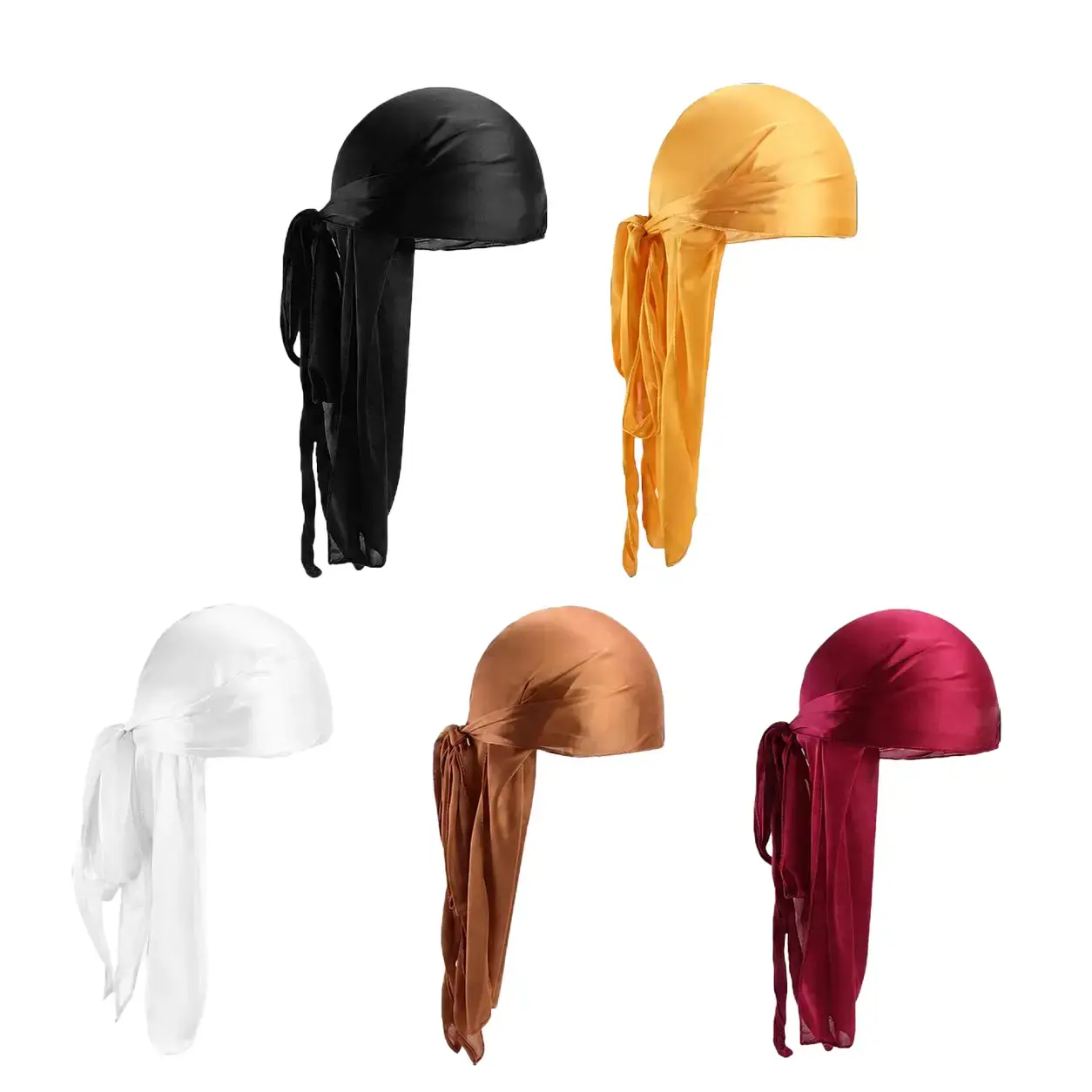 Solid Color Silky Satin Durags, 5 Pack Bundle & 1 Pack Options, Stretchy Hair Scarf for Men & Women, Long Tail Head Scarves for 360 Waves, Night Sleep, Streetwear, Wide Strap Fashion Durag, Silk Like Scarf, Silk Like Scarves, Trending