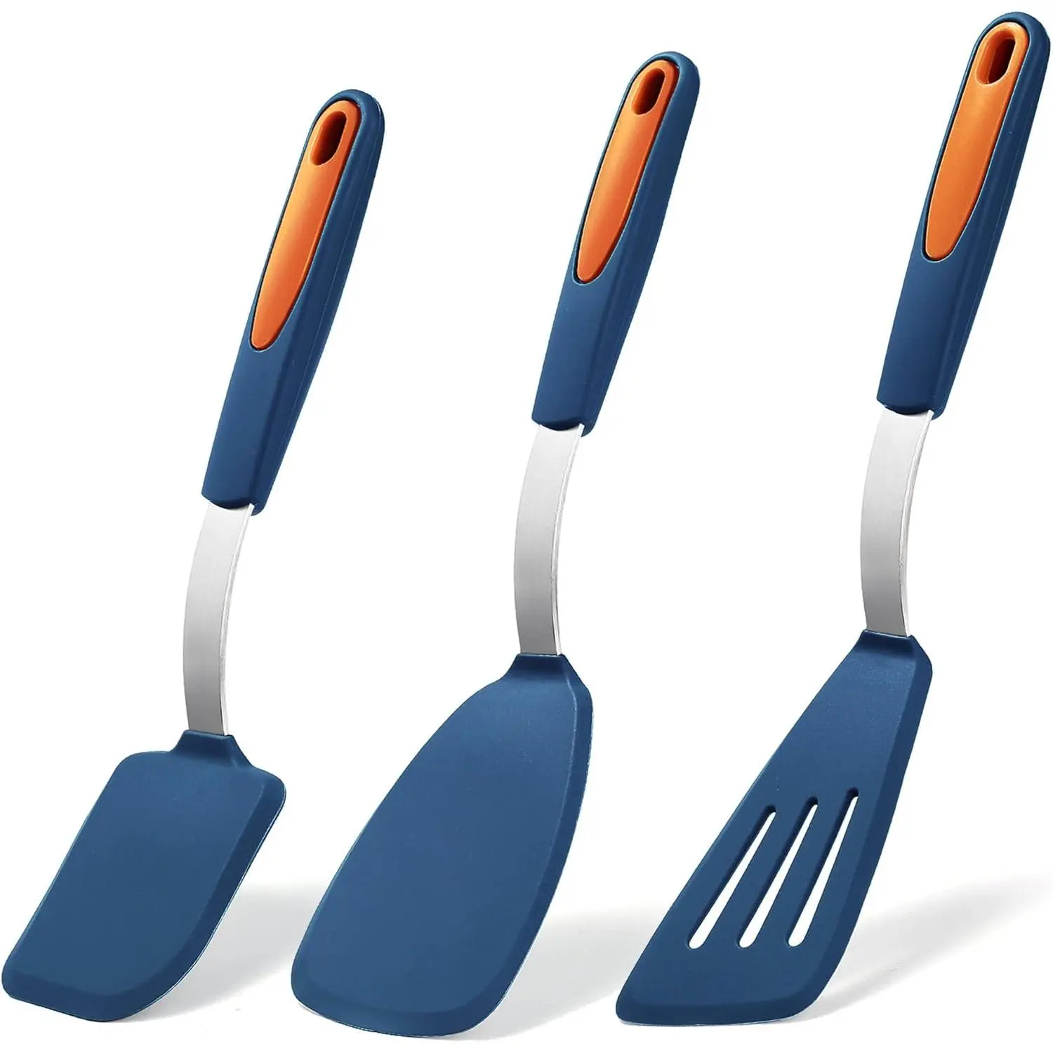 3 count  Spatula Set, Heat Resistant Flexible Turner Spatulas, Nonstick Cookie Spatula, Fish Spatula, Dishwasher Safe, Navy Blue