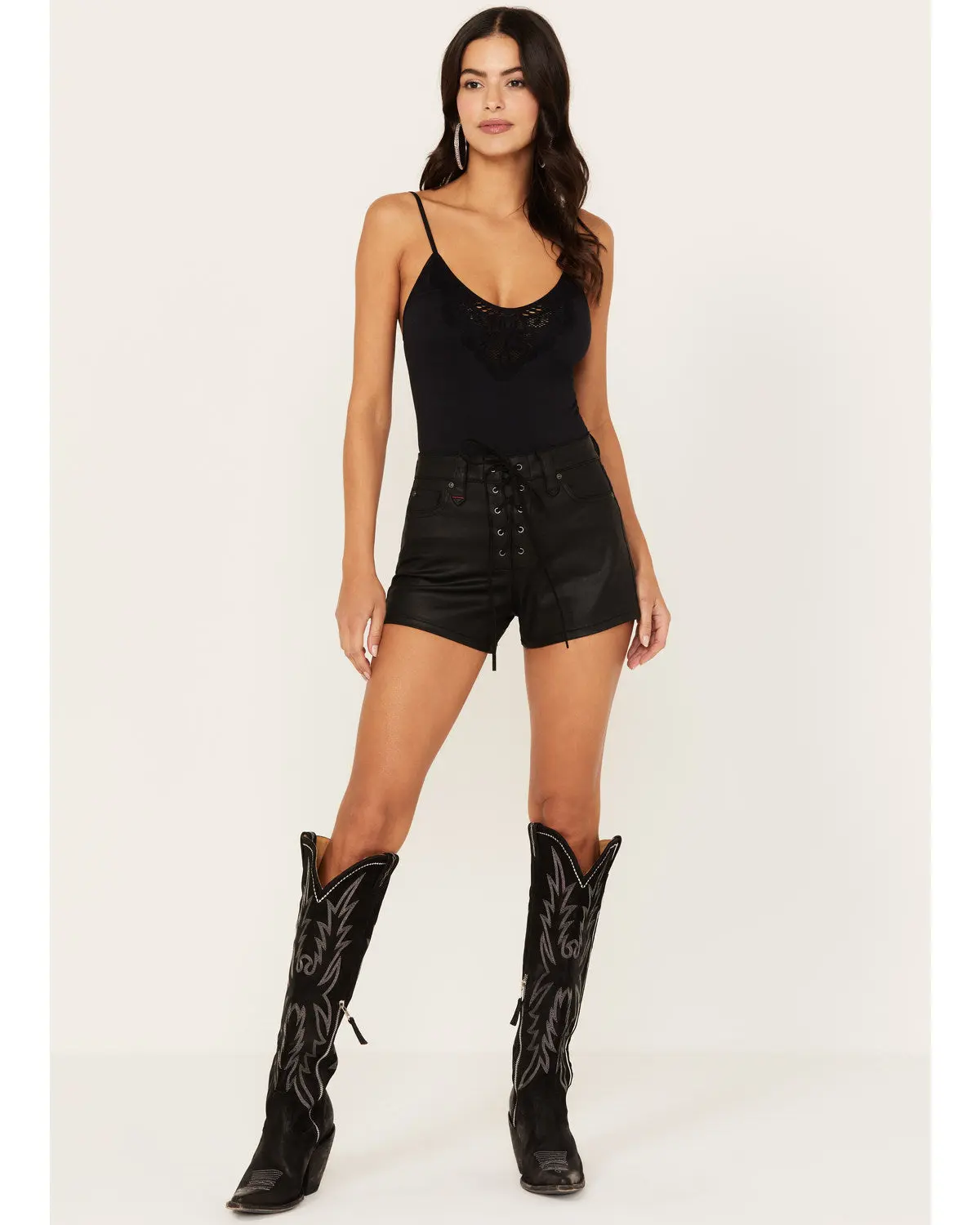 Horseshoe Lane High Risin Coated Lace-Up Shorts