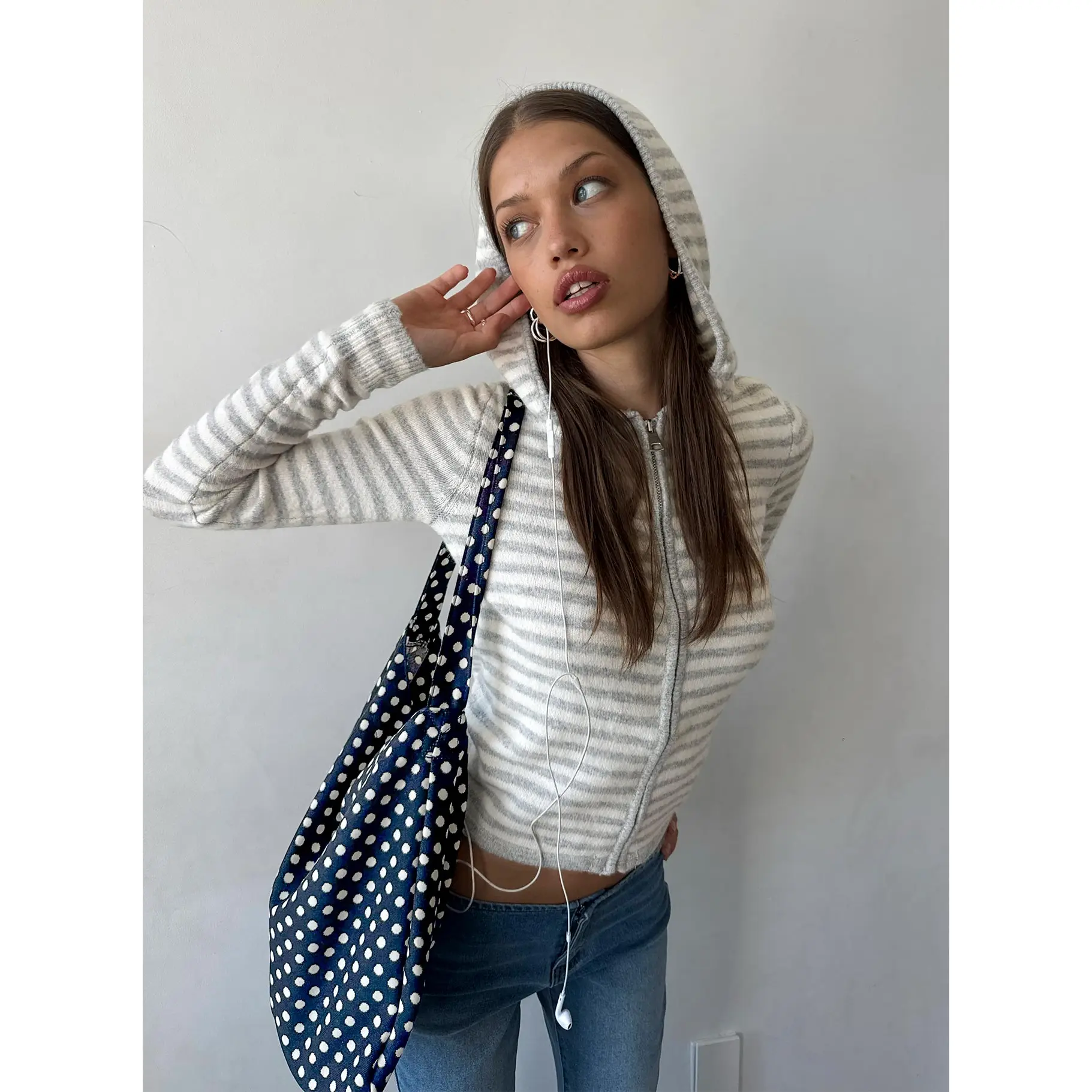 Superstars Zip Through Hoodie Grey / Cream Stripe