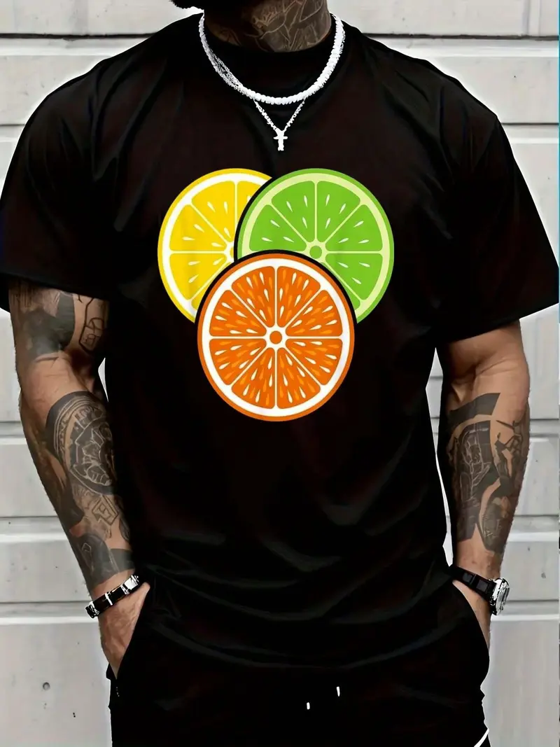 100% Cotton Lemon Slice Lime Orange Citrus Vegan Summer Fruit T-Shirt Women's Men's Graphic Tee Crew Neck summer vacation Tops